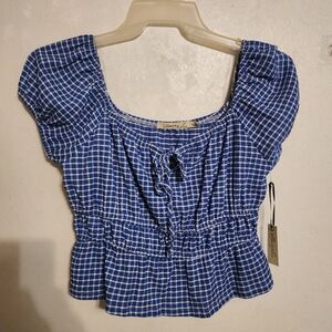 Liberty Love Cottagecore Gingham Milkmaid Peplum Checkered Crop Top L NWT